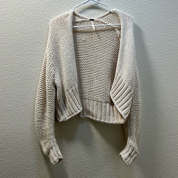 Free People Glow For It Chunky Knit Open Front Ribbed Hem Cardi in Ivory Sz XS - Picture 1 of 7